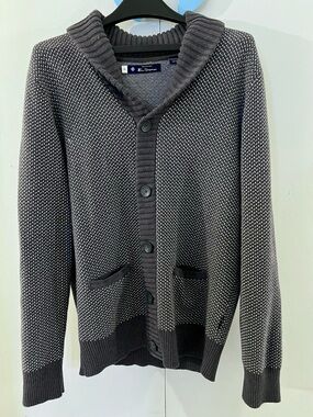 Ben Sherman Charcoal and White Shawl Collar Button Cardigan